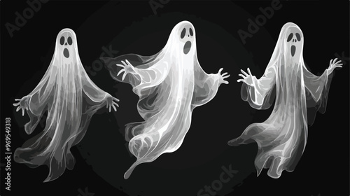 Realistic Halloween Ghosts Scary Silhouettes