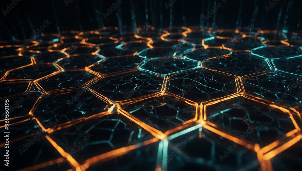Abstract hexagon network with glowing lines. Abstract hexagon network with glowing lines.