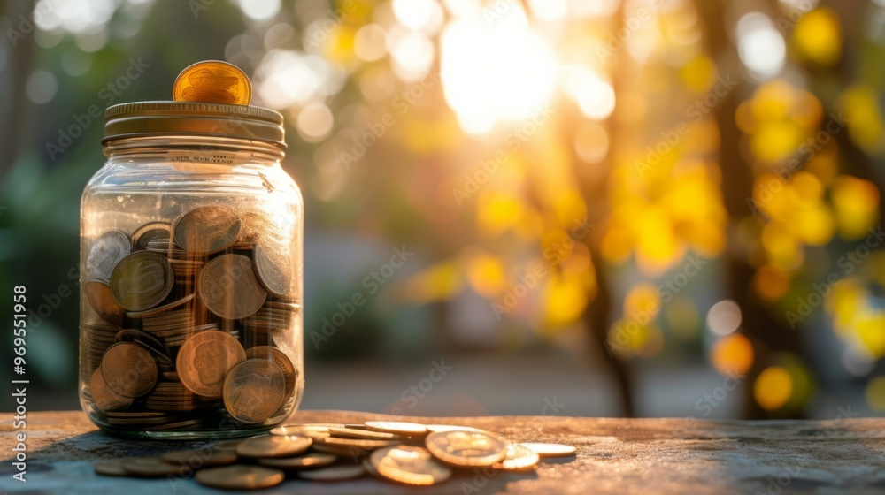 Glass Jar Filled With Coins: Saving Money For A Brighter Future Glass Jar Filled With Coins: Saving Money For A Brighter Future