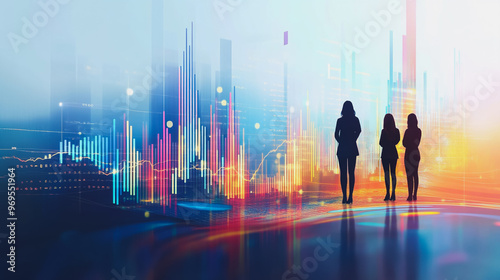 Wallpaper Mural Abstract business team work stands on the peak of success amid tall, innovative Smart city and graphs with statistics to analyze business potential and predict future developments in company growth.

 Torontodigital.ca