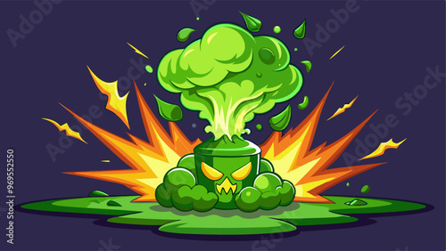 Toxic green comic fire with smoke effect cartoon illustration set. Bomb or energy explode with cloud flame after magician spell vfx icon. Boom explosion vortex clipart pack. Fantasy glow collection