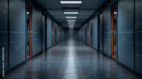 Wallpaper Mural Dimly Lit Modern Hallway with Open Doors and Reflections Torontodigital.ca