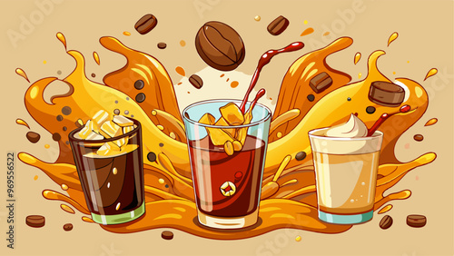 Splashes of cola, coffee, rum or whiskey drinks