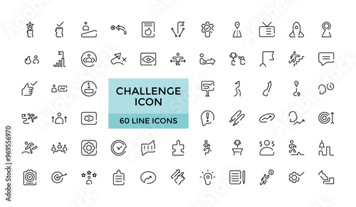 Challenge line icons set, Cooperation, goal, strategy, vision, UI icon set. Thin outline icons pack. Editable stroke, Vector illustration.