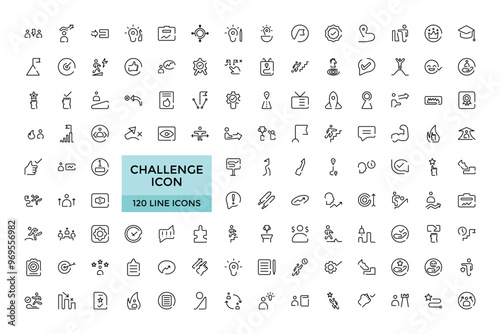 Challenge line icons set, Cooperation, goal, strategy, vision, UI icon set. Thin outline icons pack. Editable stroke, Vector illustration.
