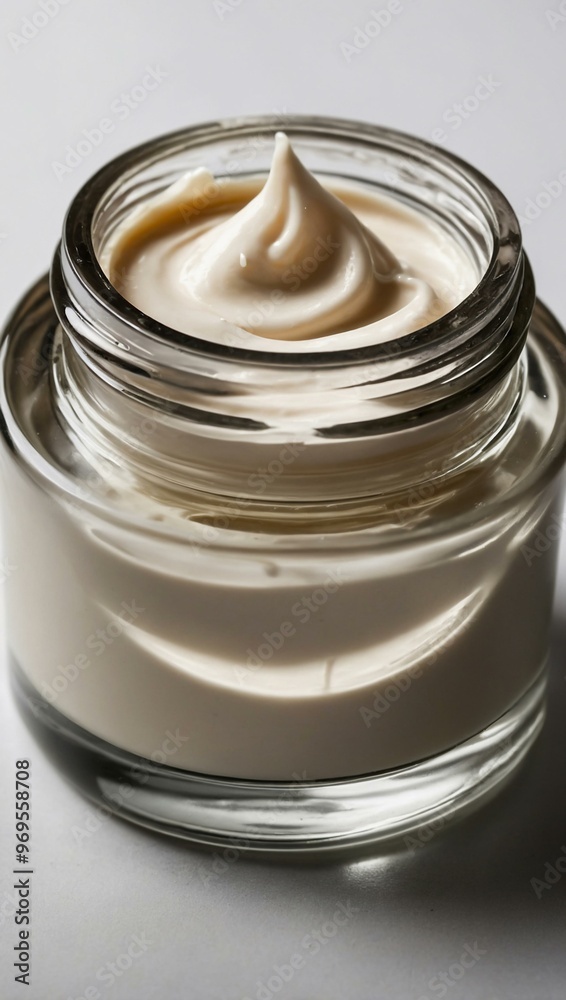 Beauty cream in a glass jar, isolated against a white background, skincare focus. Beauty cream in a glass jar, isolated against a white background, skincare focus.