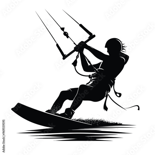 Silhouette of a person kiteboarding