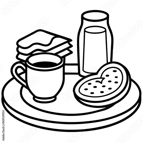 ready breakfast outline coloring book page line art drawing