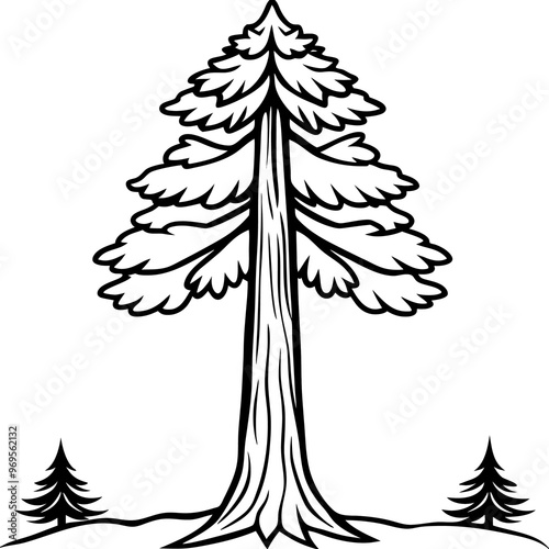 redwood tree outline coloring book page line art drawing