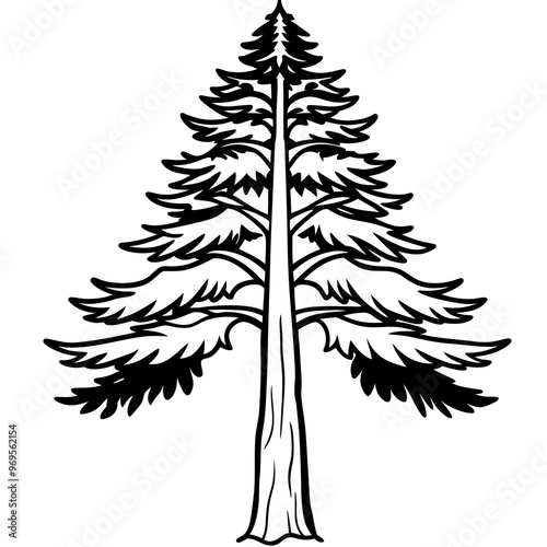 redwood tree outline coloring book page line art drawing