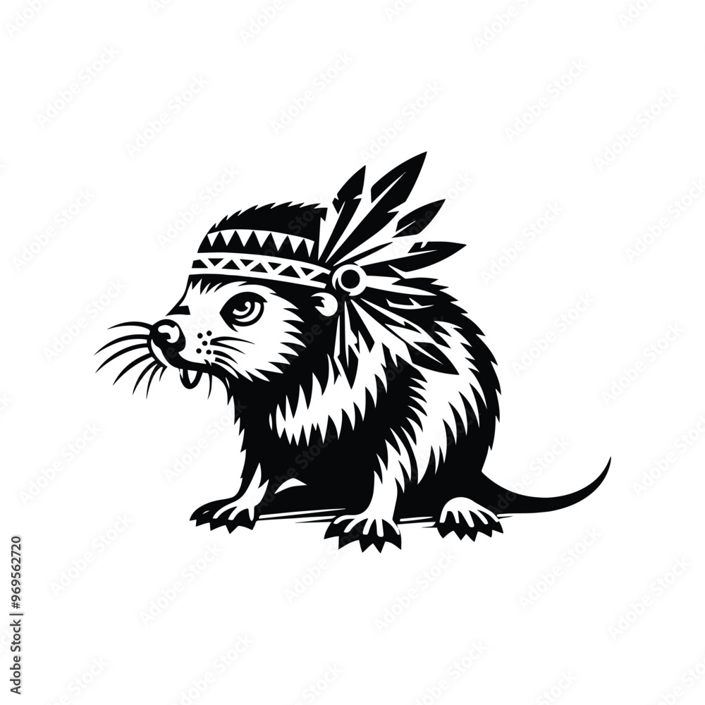 Mole in bohemian black and white silhouette illustration - Mole in bohemian black and white silhouette illustration -