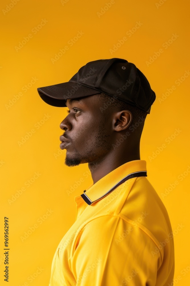 African delivery man side portrait photo photography clothing. African delivery man side portrait photo photography clothing.