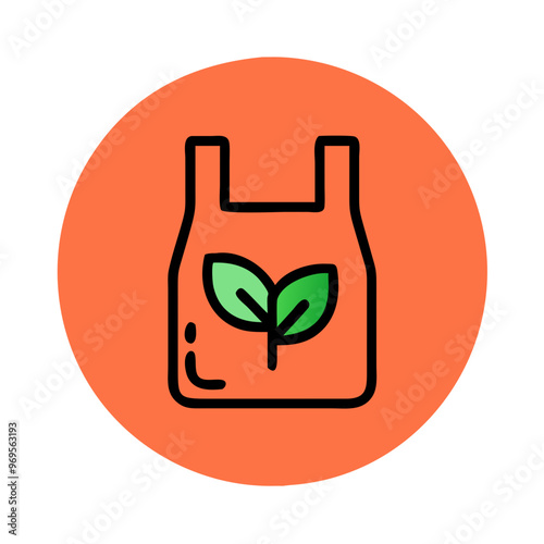 Biodegradable bag icon vector with leaf in green and orange colors and ecology theme 
