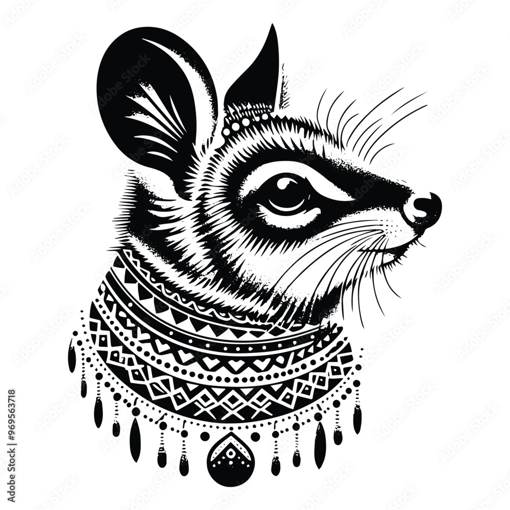 Obraz premium Numbat in bohemian black and white silhouette illustration -
