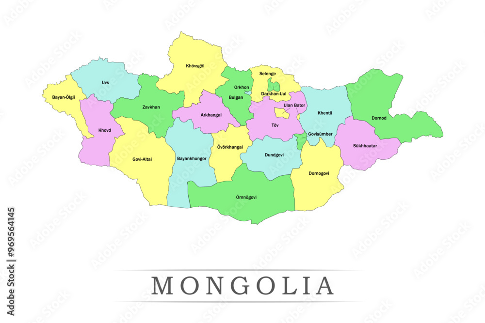 Naklejka premium Mongolia administrative divisions. Mongolia map illustration vector.