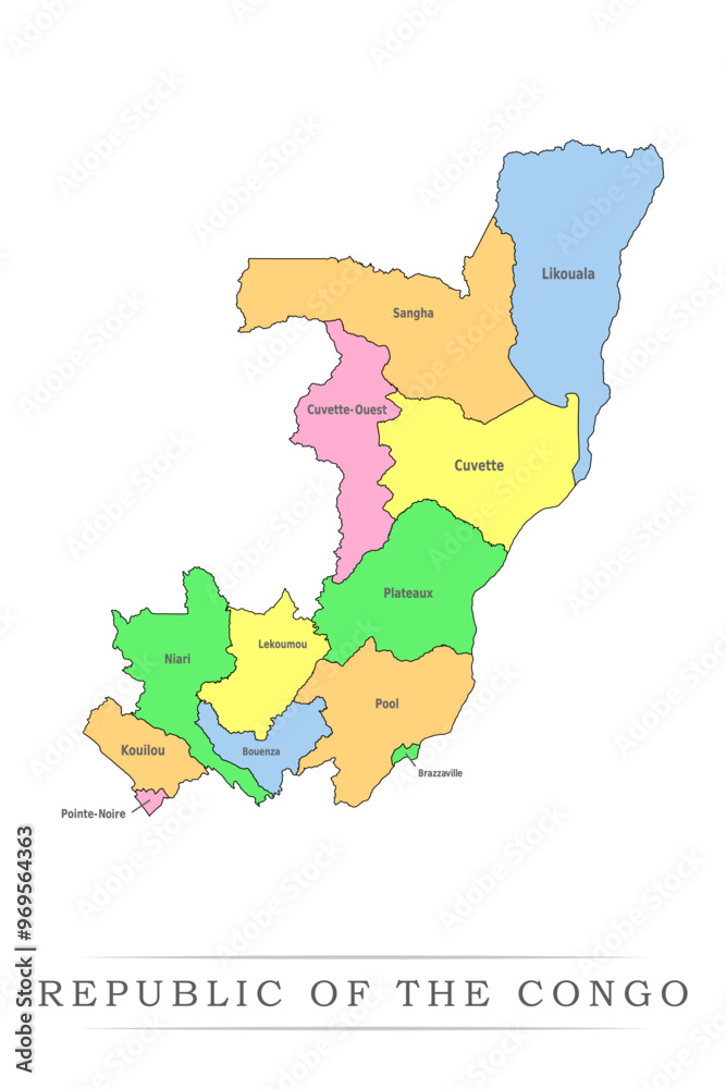 Fototapeta Republic of the Congo administrative divisions. Republic of the Congo map illustration vector.