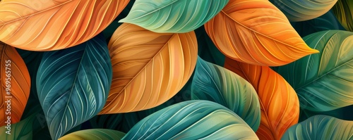 Wallpaper Mural Vibrant, multicolored leaves creating a beautiful and abstract nature background, perfect for autumn-themed designs and artwork. Torontodigital.ca