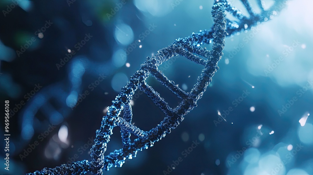 Close-up photo of DNA strand. This image represents the genetic code and life's blueprint.
