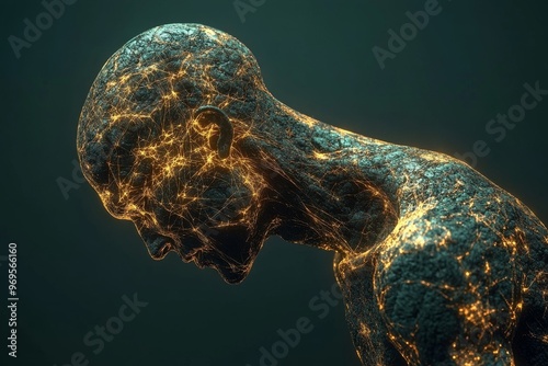 Neuroanatomy neurobiology glial and neurogenomics futuristic human figure with neural energy patterns symbolizing the evolution of intelligence and creativity photo