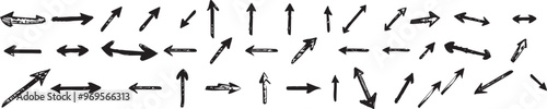Hand drawn arrow set direction symbol sketch doodle element collection for navigation right left up down indication pointer sign drawing black isolated on white background design element illustration