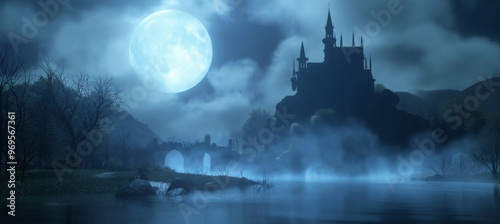 The Night scene with moon, Halloween background, game background, Illustration