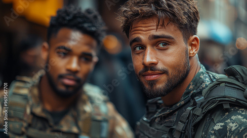 Two men in military uniform, one looking directly at the camera.