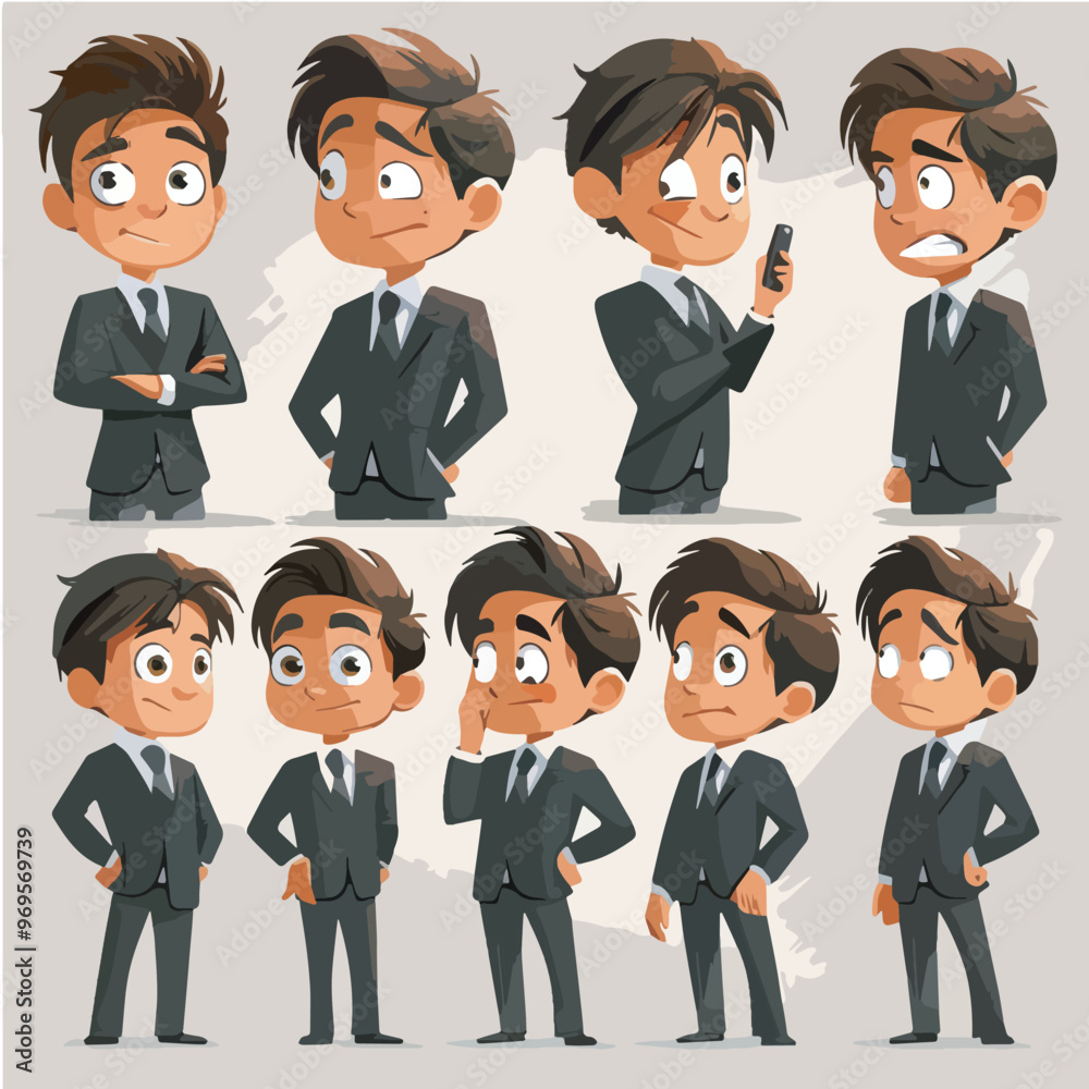Set Of Businessman Cartoon Character Poses Different Gestures Expressions Happy Sad Angry Thinking Phone Communication Professional Suit Corporate Office Worker Finance Businessman Avatar Collection Set Of Businessman Cartoon Character Poses Different Gestures Expressions Happy Sad Angry Thinking Phone Communication Professional Suit Corporate Office Worker Finance Businessman Avatar Collection