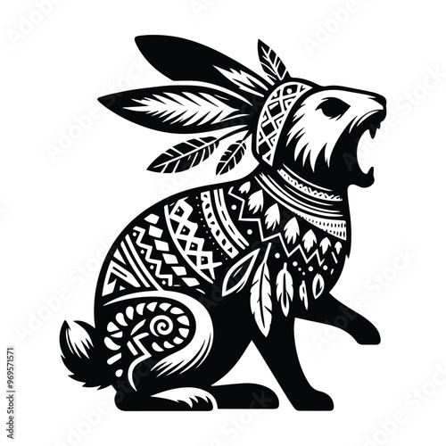 Wallpaper Mural Rabbit in bohemian black and white silhouette illustration - Torontodigital.ca
