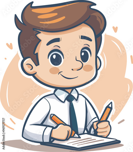 Cartoon Businessman Writing In Notepad Office Work Success Motivation Concentration Businessman Character Illustration Concept