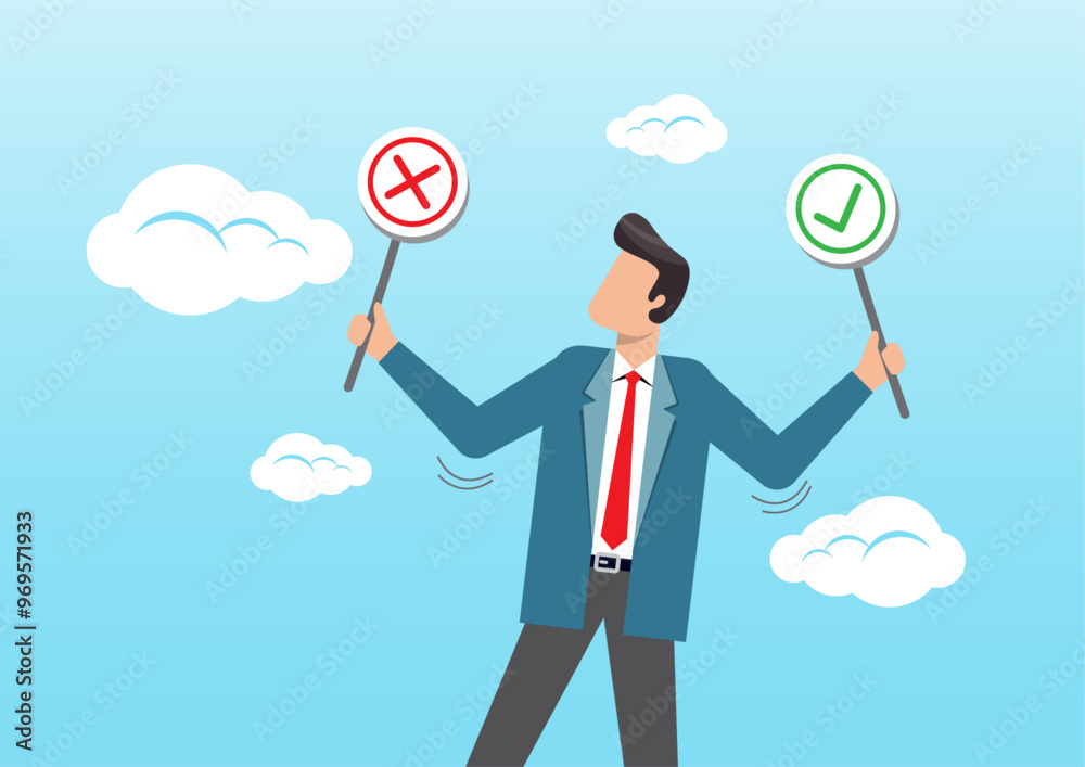 businessman holding right or wrong of left and right hand businessman holding right or wrong of left and right hand