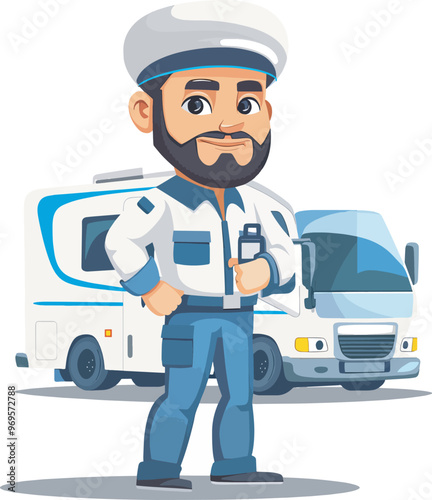 RV Park Manager Cartoon Character Camper Van Motorhome Travel Industry Occupation Camping