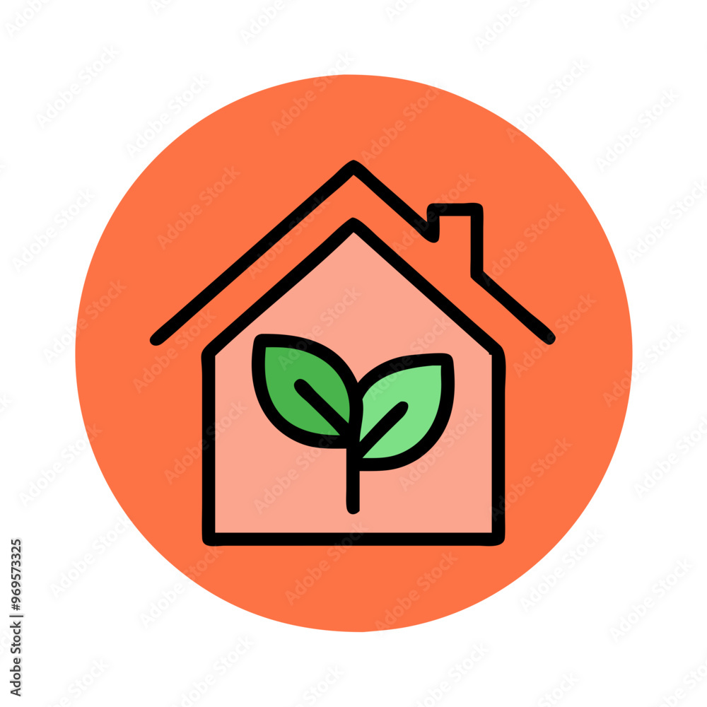 Eco-friendly house icon vector with plant in green and orange colors Eco-friendly house icon vector with plant in green and orange colors