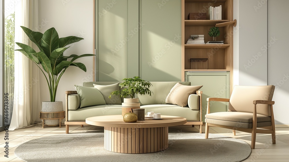 Fototapeta premium Modern living room interior with sofa and furniture