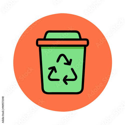 Recycle bin icon vector in green and orange colors with ecology theme 