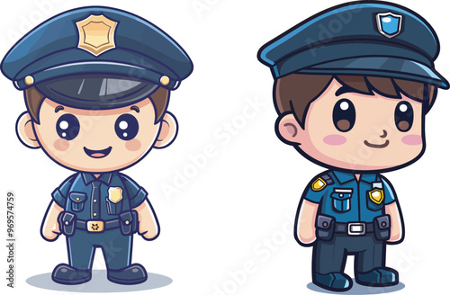 Cute cartoon police officer character design children illustration safety security law enforcement cop policeman happy adorable friendly