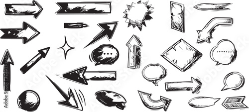 Hand drawn arrows icons set direction wayfinding sketch doodle elements up down left right pointer signs symbols collection for web design business infographic information choice navigation concept