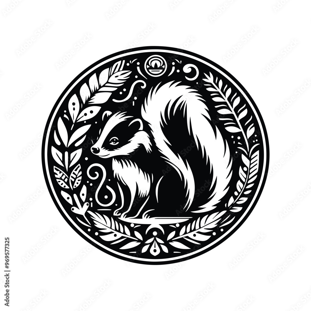 Skunk in bohemian black and white silhouette illustration - Skunk in bohemian black and white silhouette illustration -