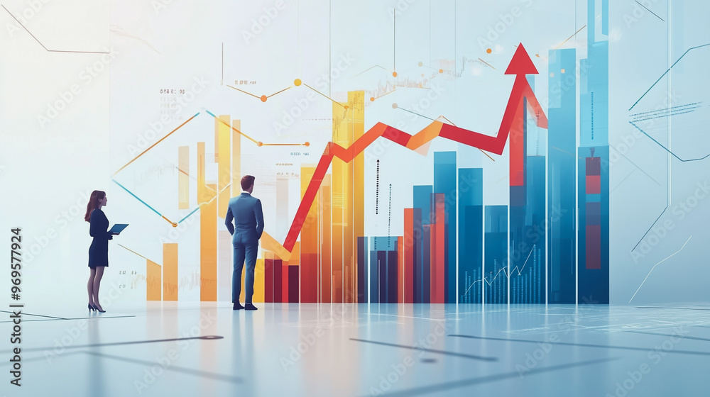Abstract business man stands on the peak of success amid tall, innovative Smart city and graphs with statistics to analyze business potential and predict future developments in company growth. Abstract business man stands on the peak of success amid tall, innovative Smart city and graphs with statistics to analyze business potential and predict future developments in company growth.