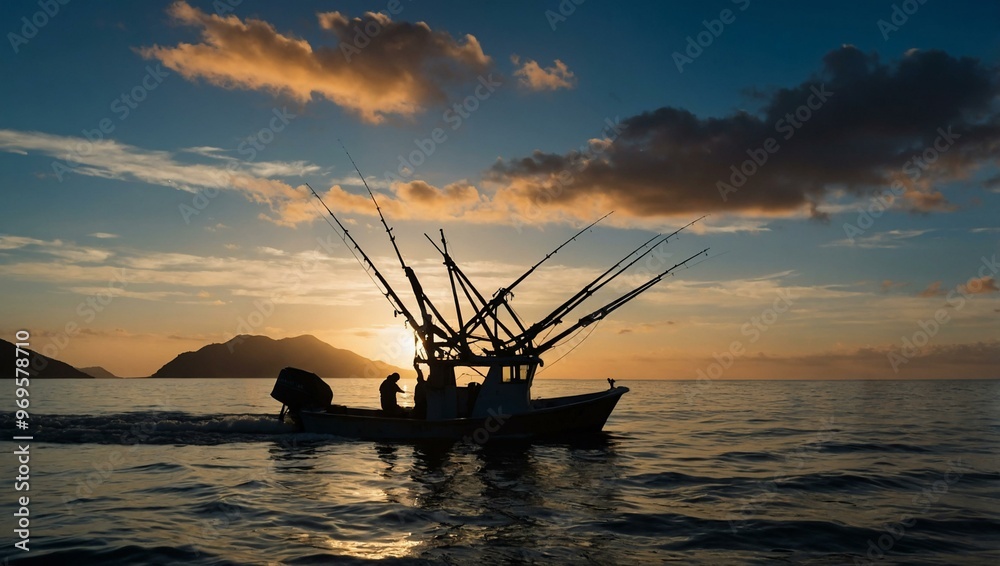 Third version of a fishing boat silhouette in SVG format. Third version of a fishing boat silhouette in SVG format.