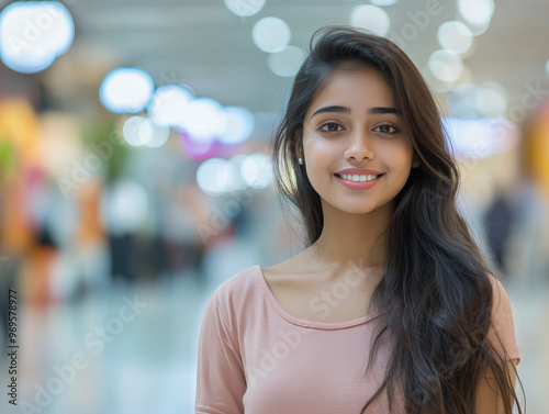 Free Download Pretty young college girl in pink attire in shopping mall - GFXLoad