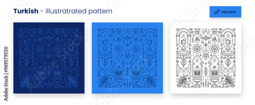 Turkish illustrated, editable, vector pattern