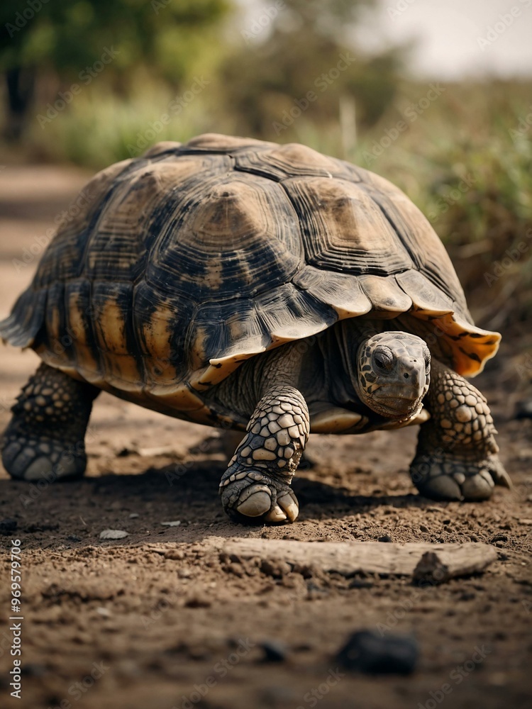 Tortoise with spurs walking on the ground. Tortoise with spurs walking on the ground.