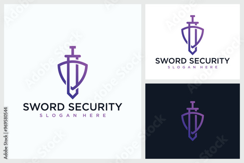 Inspirasi Desain Sword Security. Templat Desain Logo Vektor Simbol Sword Security, Ilustrasi Vektor Desain Logo Sword Security