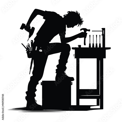 Silhouette of a person engaged in DIY projects