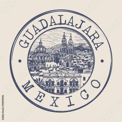 Guadalajara, Mexico Stamp City Postmark. Silhouette Postal Passport. Round Vector Icon. Vintage Postage Design