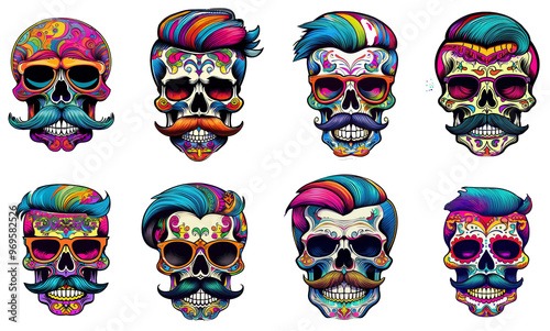 transparent set of skulls illustration. Generative image
