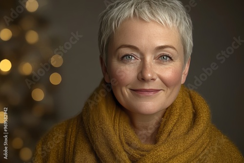 Neuroadaptive neuroadaptive neuroproteomics and corticalplasticity portrait of an elderly woman smiling softly symbolizing contentment and satisfaction in life photo