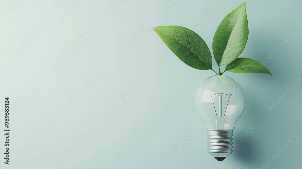 Lightbulb sprouting leaves, symbolizing sustainable business growth, 3D illustration Lightbulb sprouting leaves, symbolizing sustainable business growth, 3D illustration