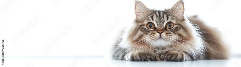 Fluffy Persian Cat on White Background, a graceful full-body portrait showcasing the cat's luxurious fur and elegant posture against a minimalist backdrop for a striking visual impact Fluffy Persian Cat on White Background, a graceful full-body portrait showcasing the cat's luxurious fur and elegant posture against a minimalist backdrop for a striking visual impact