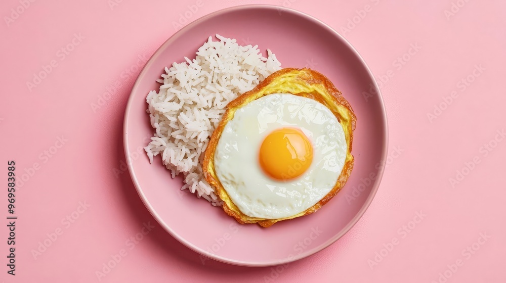 Top view Thai omelet with steamed rice, crispy egg texture, soft pastel colors, watercolor style, balanced white space, appetizing composition